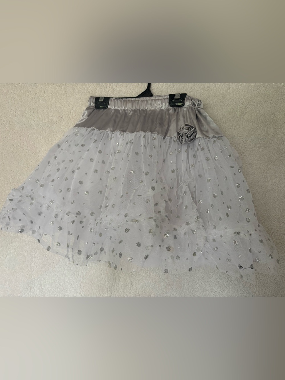 White Silver Glitter Polka Dotted Ruffle Tulle Tutu Skirt Adult S/M – Costume